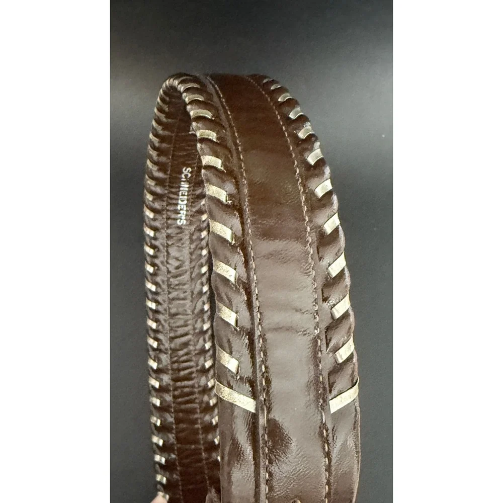 Schneider's Brown Leather Whipstitch Belt Sterling Silver Accents Size 32‎ Rodeo